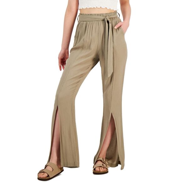 Rewash Juniors' Split-Hem Belted Pants Size L - Picture 1 of 3